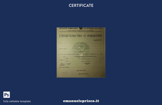 modello di certificato di nascita del Commissariato nazionale russo in stile ver